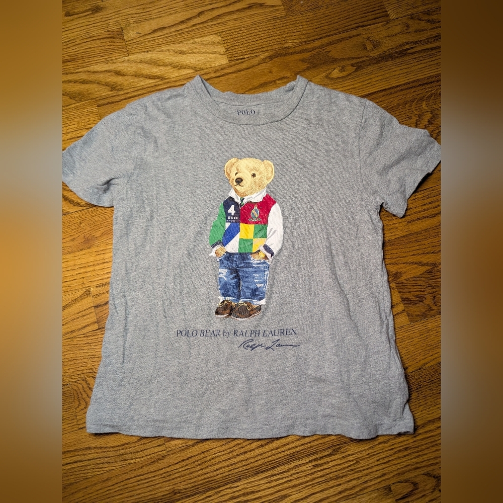 Polo by Ralph Lauren Kids Gray T-Shirt with Bear Graphic Y2K Small/8